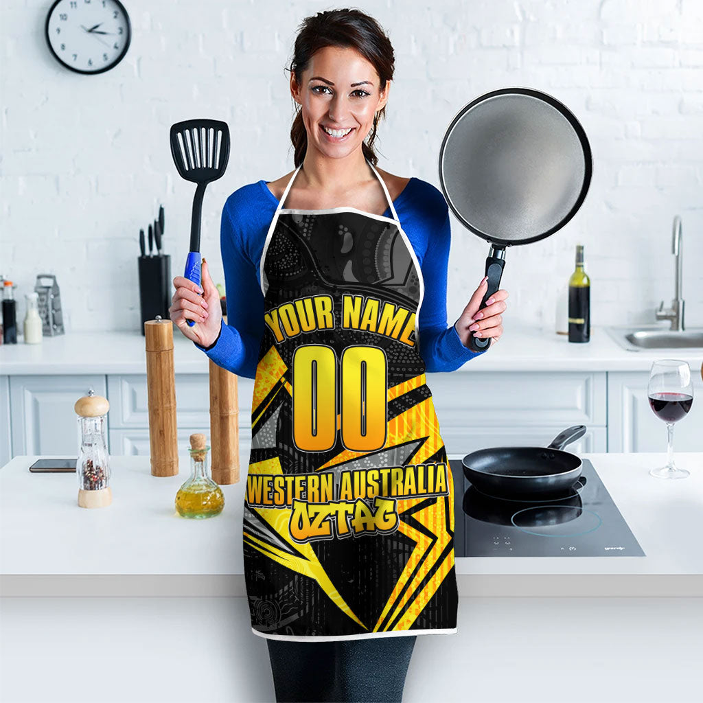 Personalised Western Australia Oztag Swan Apron Black Gold Geometric Swan Aboriginal