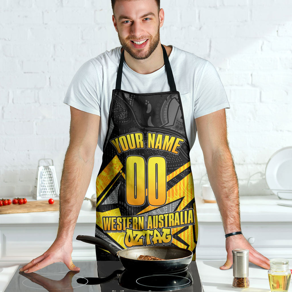 Personalised Western Australia Oztag Swan Apron Black Gold Geometric Swan Aboriginal