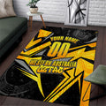 Personalised Western Australia Oztag Swan Area Rug Black Gold Geometric Swan Aboriginal