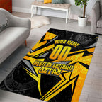 Personalised Western Australia Oztag Swan Area Rug Black Gold Geometric Swan Aboriginal