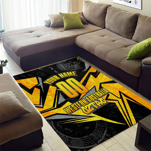 Personalised Western Australia Oztag Swan Area Rug Black Gold Geometric Swan Aboriginal