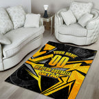 Personalised Western Australia Oztag Swan Area Rug Black Gold Geometric Swan Aboriginal