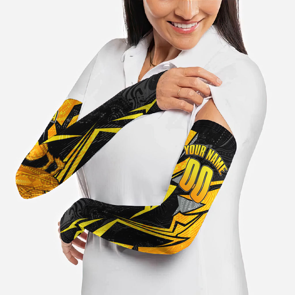 Personalised Western Australia Oztag Swan Arm Sleeves Black Gold Geometric Swan Aboriginal