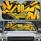 Personalised Western Australia Oztag Swan Auto Sun Shade Black Gold Geometric Swan Aboriginal