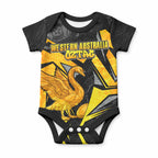 Personalised Western Australia Oztag Swan Baby Onesie Black Gold Geometric Swan Aboriginal