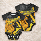 Personalised Western Australia Oztag Swan Baby Onesie Black Gold Geometric Swan Aboriginal