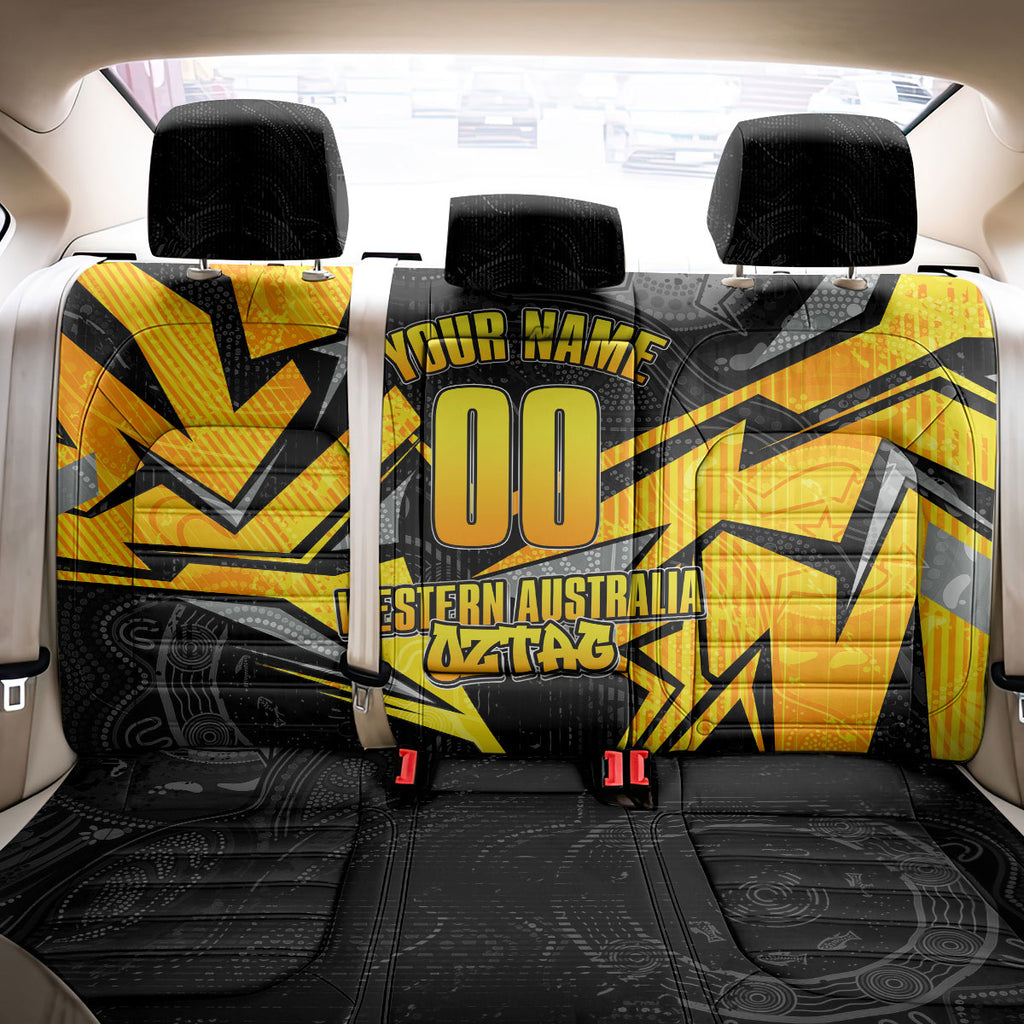 Personalised Western Australia Oztag Swan Back Car Seat Cover Black Gold Geometric Swan Aboriginal