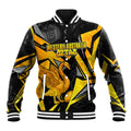 Personalised Western Australia Oztag Swan Baseball Jacket Black Gold Geometric Swan Aboriginal