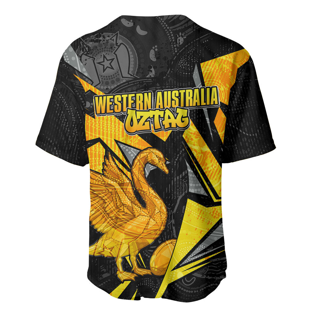 Personalised Western Australia Oztag Swan Baseball Jersey Black Gold Geometric Swan Aboriginal