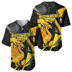 Personalised Western Australia Oztag Swan Baseball Jersey Black Gold Geometric Swan Aboriginal