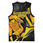 Personalised Western Australia Oztag Swan Basketball Jersey Black Gold Geometric Swan Aboriginal