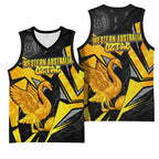 Personalised Western Australia Oztag Swan Basketball Jersey Black Gold Geometric Swan Aboriginal