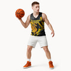Personalised Western Australia Oztag Swan Basketball Jersey Black Gold Geometric Swan Aboriginal