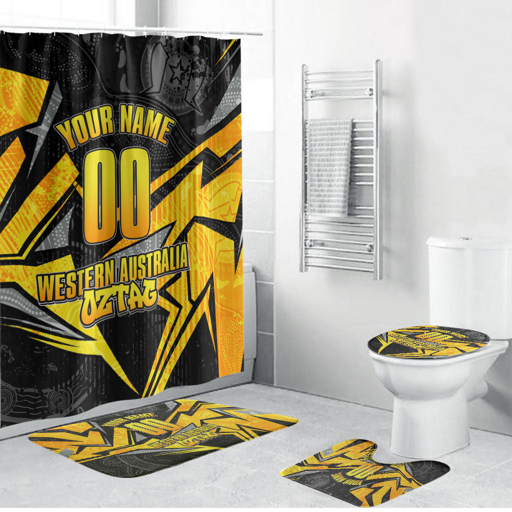 Personalised Western Australia Oztag Swan Bathroom Set Black Gold Geometric Swan Aboriginal