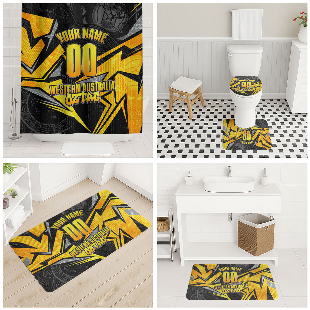 Personalised Western Australia Oztag Swan Bathroom Set Black Gold Geometric Swan Aboriginal