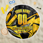Personalised Western Australia Oztag Swan Beach Blanket Black Gold Geometric Swan Aboriginal