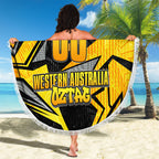 Personalised Western Australia Oztag Swan Beach Blanket Black Gold Geometric Swan Aboriginal