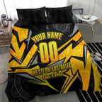 Personalised Western Australia Oztag Swan Bedding Set Black Gold Geometric Swan Aboriginal