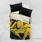 Personalised Western Australia Oztag Swan Bedding Set Black Gold Geometric Swan Aboriginal