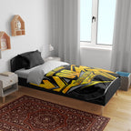 Personalised Western Australia Oztag Swan Bedding Set Black Gold Geometric Swan Aboriginal