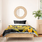 Personalised Western Australia Oztag Swan Bedding Set Black Gold Geometric Swan Aboriginal