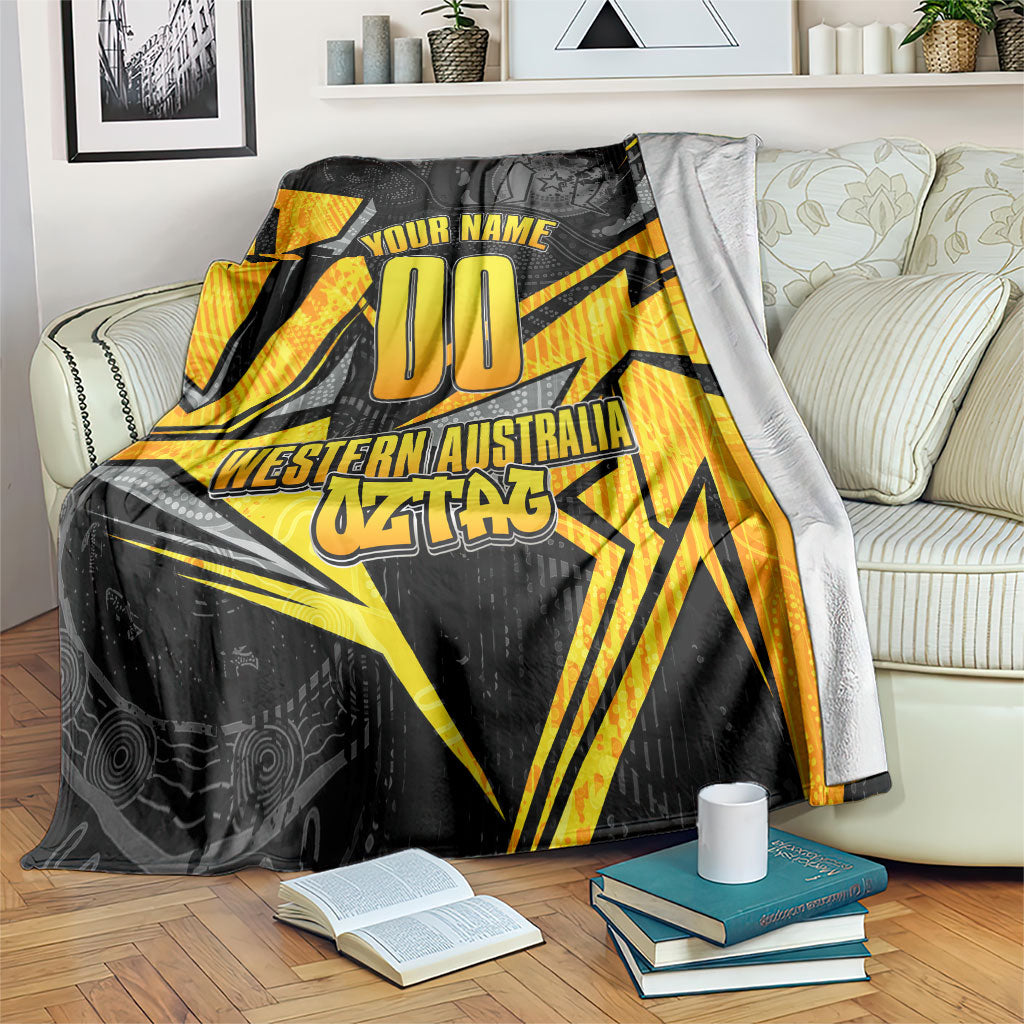 Personalised Western Australia Oztag Swan Blanket Black Gold Geometric Swan Aboriginal