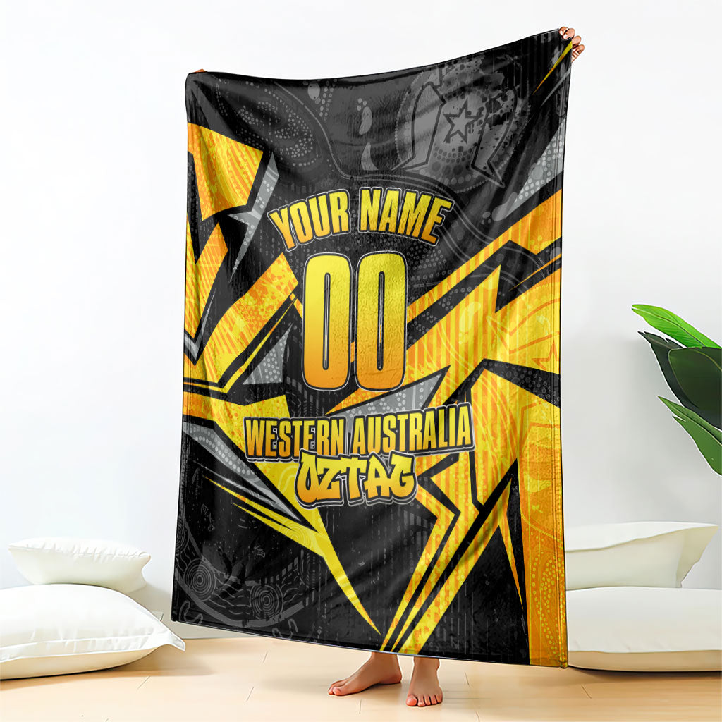 Personalised Western Australia Oztag Swan Blanket Black Gold Geometric Swan Aboriginal