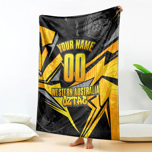 Personalised Western Australia Oztag Swan Blanket Black Gold Geometric Swan Aboriginal