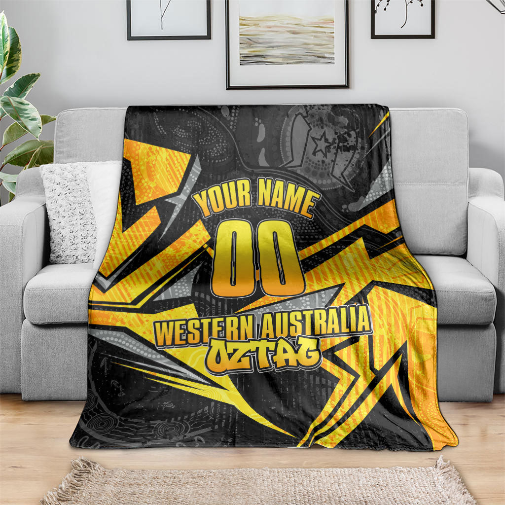 Personalised Western Australia Oztag Swan Blanket Black Gold Geometric Swan Aboriginal