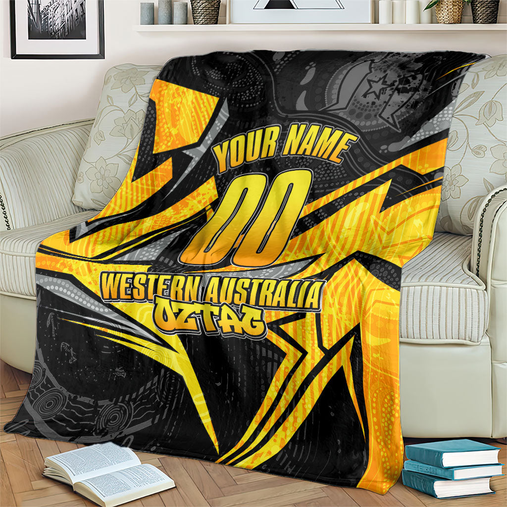 Personalised Western Australia Oztag Swan Blanket Black Gold Geometric Swan Aboriginal