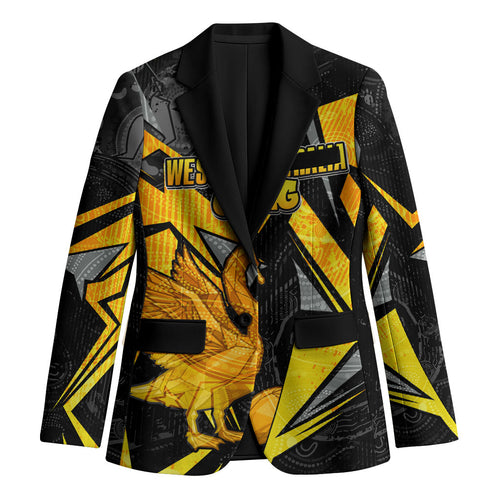 Personalised Western Australia Oztag Swan Blazer Black Gold Geometric Swan Aboriginal