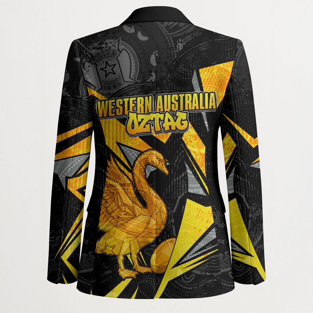 Personalised Western Australia Oztag Swan Blazer Black Gold Geometric Swan Aboriginal
