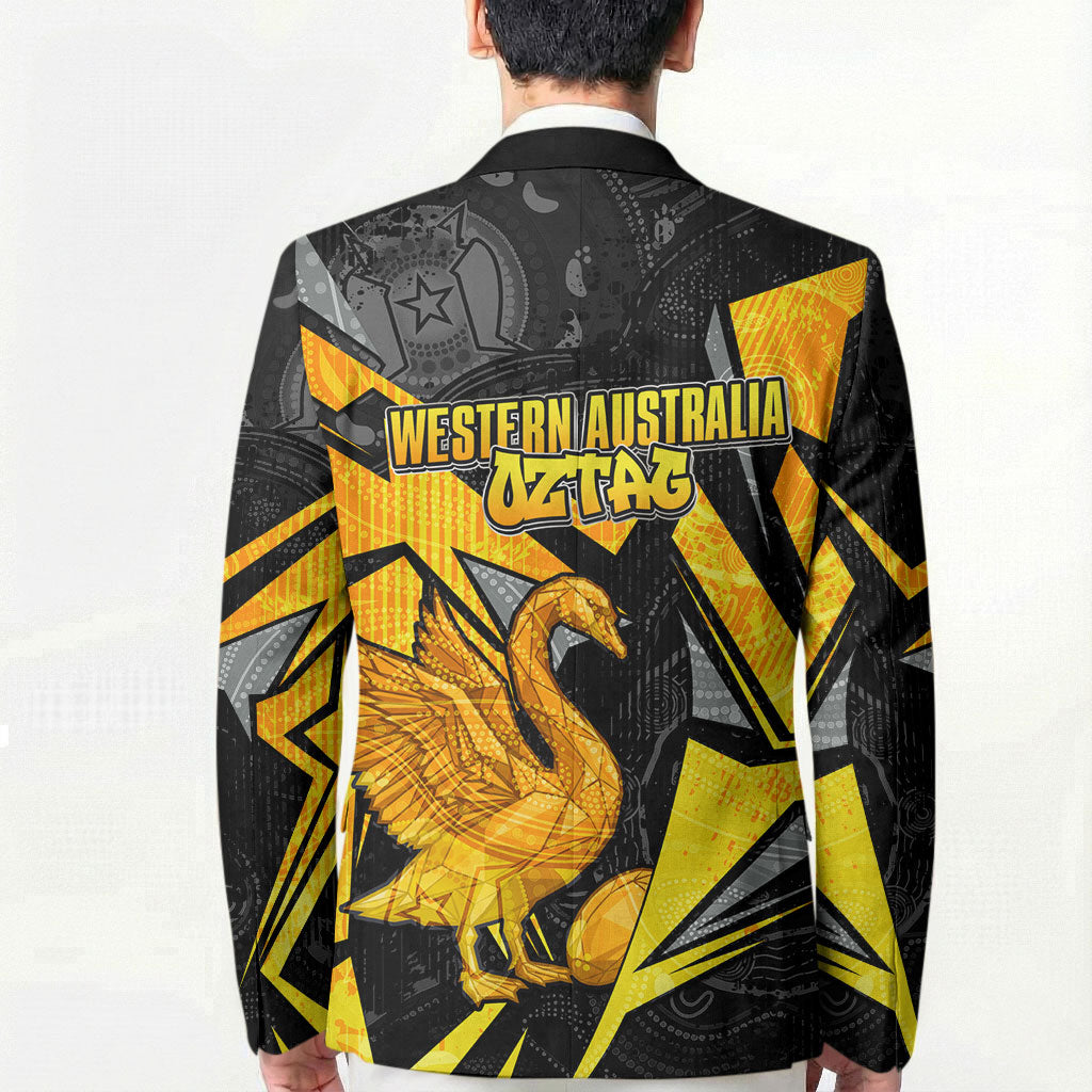 Personalised Western Australia Oztag Swan Blazer Black Gold Geometric Swan Aboriginal