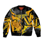Personalised Western Australia Oztag Swan Bomber Jacket Black Gold Geometric Swan Aboriginal