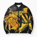 Personalised Western Australia Oztag Swan Bomber Puffer Jacket Black Gold Geometric Swan Aboriginal