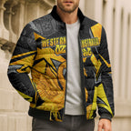 Personalised Western Australia Oztag Swan Bomber Puffer Jacket Black Gold Geometric Swan Aboriginal