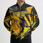 Personalised Western Australia Oztag Swan Bomber Puffer Jacket Black Gold Geometric Swan Aboriginal