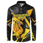 Personalised Western Australia Oztag Swan Button Sweatshirt Black Gold Geometric Swan Aboriginal
