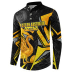 Personalised Western Australia Oztag Swan Button Sweatshirt Black Gold Geometric Swan Aboriginal