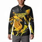 Personalised Western Australia Oztag Swan Button Sweatshirt Black Gold Geometric Swan Aboriginal