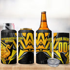 Personalised Western Australia Oztag Swan 4 in 1 Can Cooler Tumbler Black Gold Geometric Swan Aboriginal