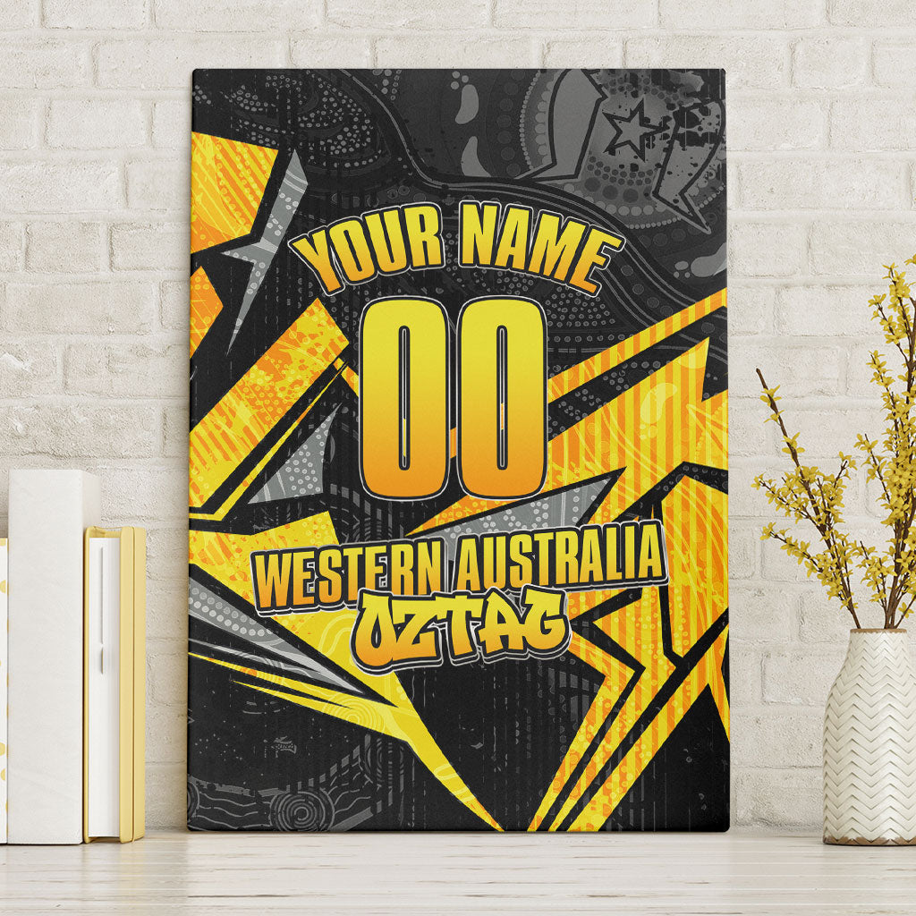 Personalised Western Australia Oztag Swan Canvas Wall Art Black Gold Geometric Swan Aboriginal