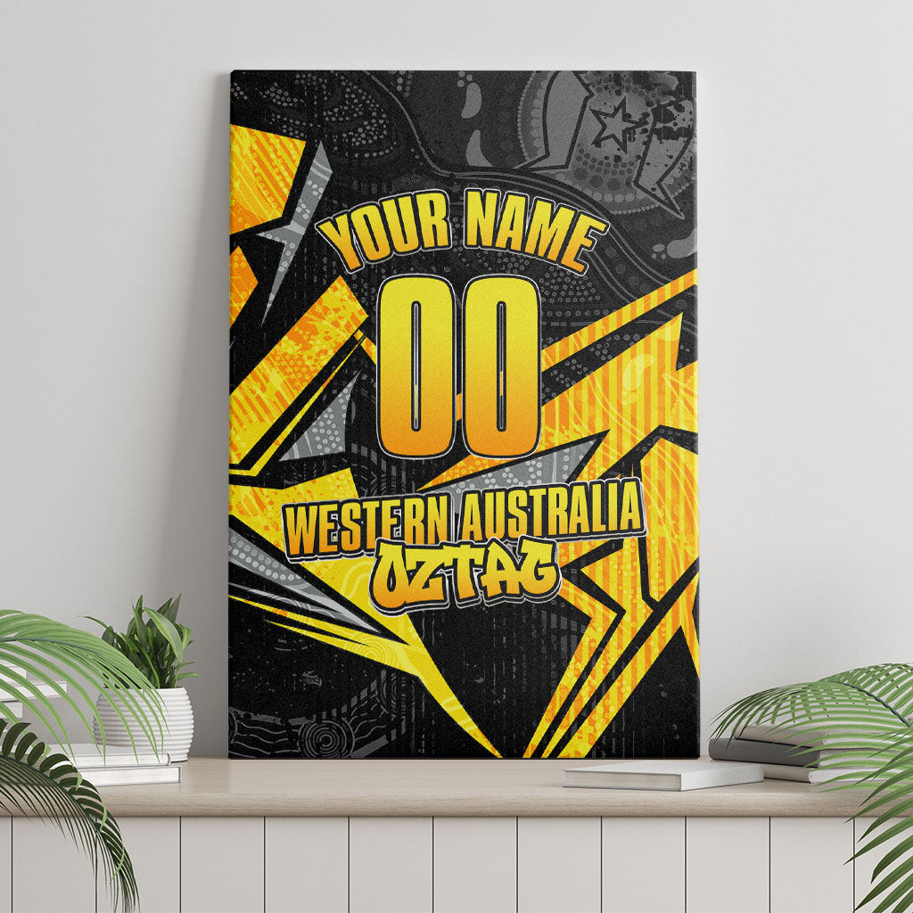 Personalised Western Australia Oztag Swan Canvas Wall Art Black Gold Geometric Swan Aboriginal