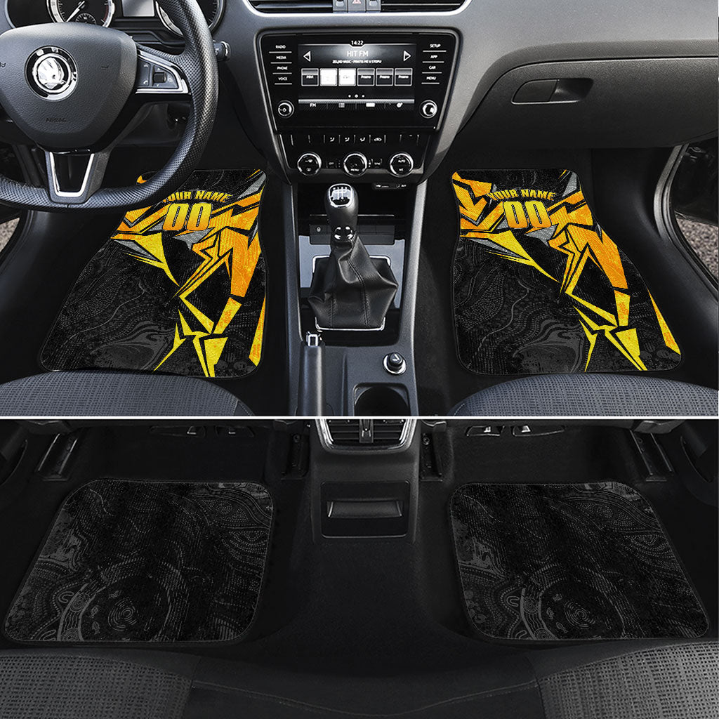 Personalised Western Australia Oztag Swan Car Mats Black Gold Geometric Swan Aboriginal