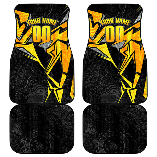 Personalised Western Australia Oztag Swan Car Mats Black Gold Geometric Swan Aboriginal