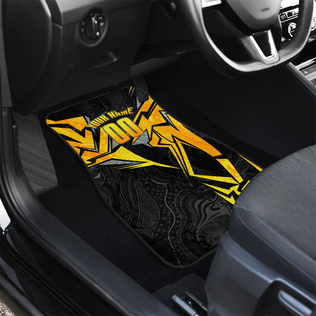 Personalised Western Australia Oztag Swan Car Mats Black Gold Geometric Swan Aboriginal