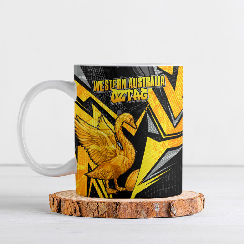 Personalised Western Australia Oztag Swan Ceramic Mug Black Gold Geometric Swan Aboriginal