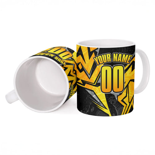 Personalised Western Australia Oztag Swan Ceramic Mug Black Gold Geometric Swan Aboriginal