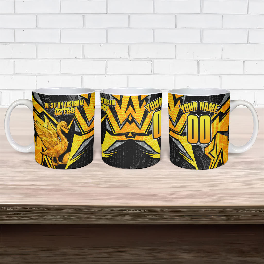 Personalised Western Australia Oztag Swan Ceramic Mug Black Gold Geometric Swan Aboriginal