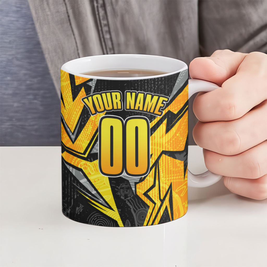Personalised Western Australia Oztag Swan Ceramic Mug Black Gold Geometric Swan Aboriginal